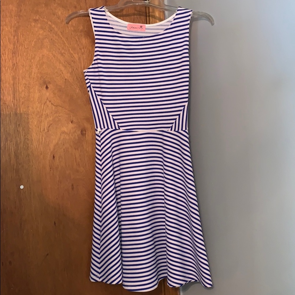 blue and white striped sundress